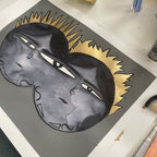 Karatay Kız Kardeşler – Tek Göz Orijinal Eser 35 x 50 cm (Altın yaprak varak uygulamalı)