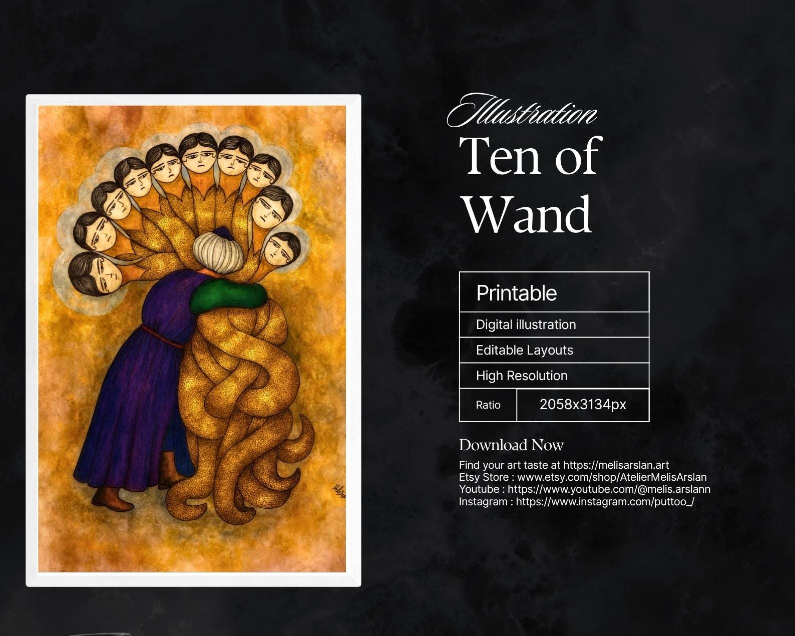 Shahmaran Tarot Card Print: Seljuk Art, Anatolian Myth (Digital Download)