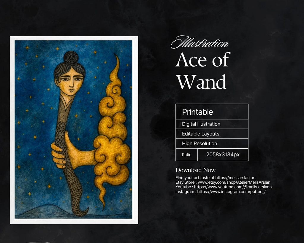 Ace of Wands Tarot Art: Shahmaran Serpent, Seljuk Ornament (Digital Download)