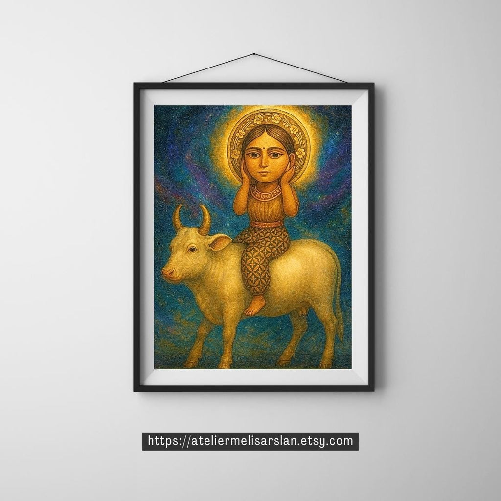 Cosmic Goddess Cow Art Print: Mystical Feminine Illustration (Digital Download)
