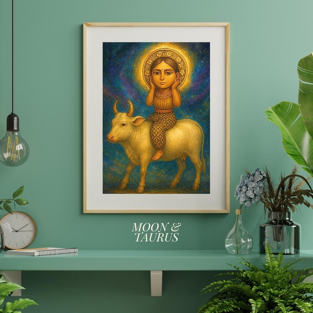 Cosmic Goddess Cow Art Print: Mystical Feminine Illustration (Digital Download)