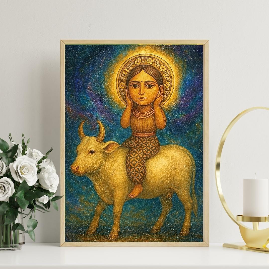 Cosmic Goddess Cow Art Print: Mystical Feminine Illustration (Digital Download)