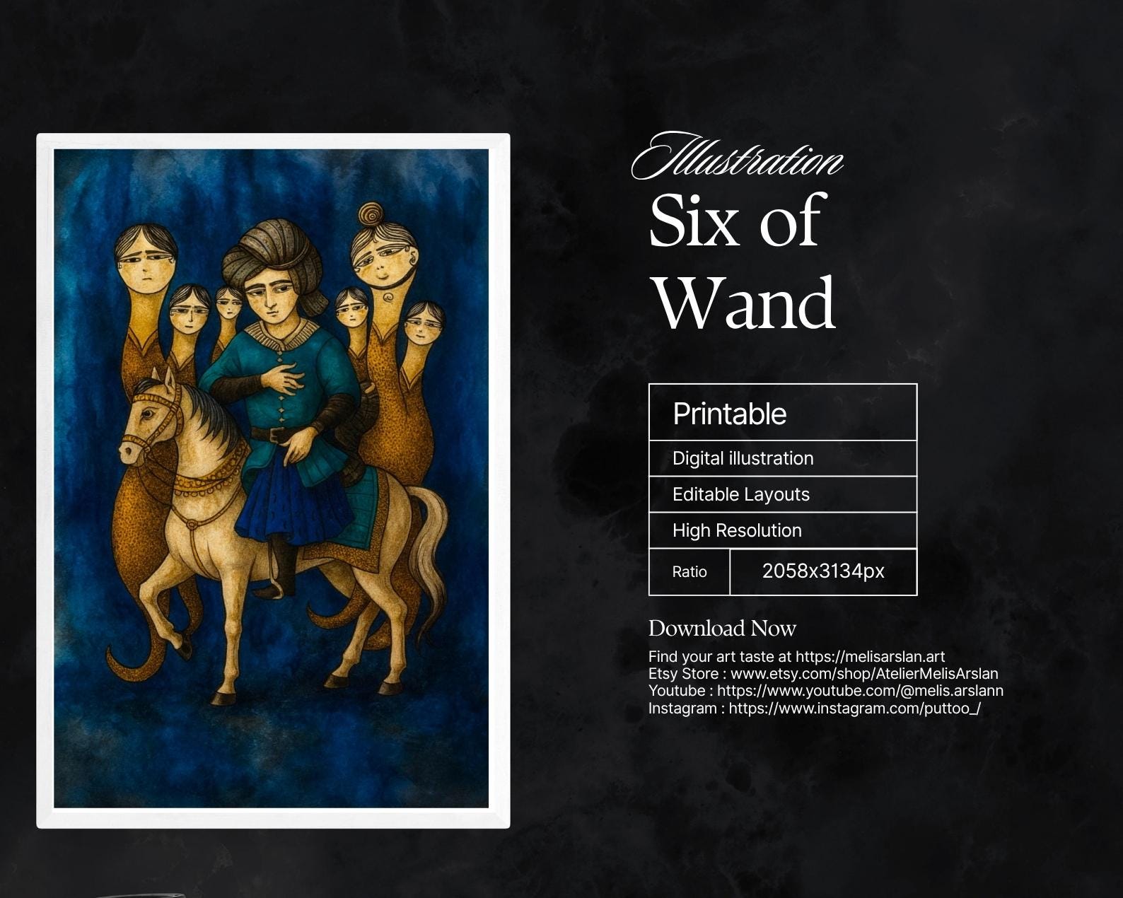 Shahmaran Tarot Card Art Print: Seljuk Ornament, Anatolian Myth (Digital Download)