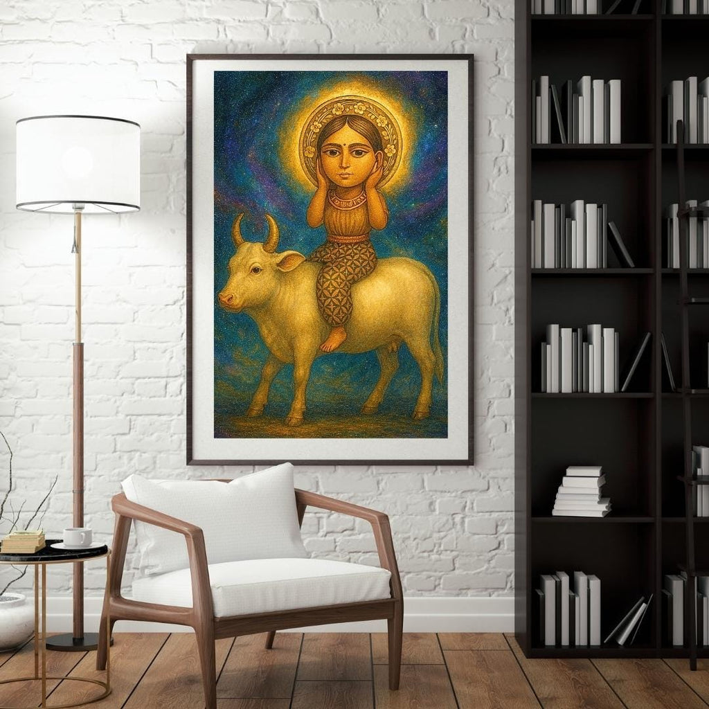 Cosmic Goddess Cow Art Print: Mystical Feminine Illustration (Digital Download)