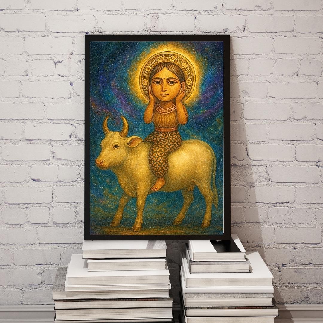 Cosmic Goddess Cow Art Print: Mystical Feminine Illustration (Digital Download)
