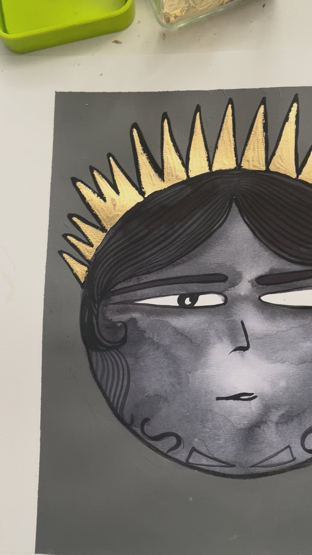 Karatay Kız Kardeşler – Tek Göz Orijinal Eser 35 x 50 cm (Altın yaprak varak uygulamalı)